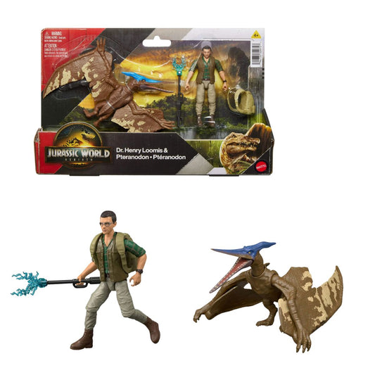 Jurassic World Rebirth Dr. Henry Loomis 3.75" Inch Action Figure & Pteranodon 7" Inch Dinosaur Figure