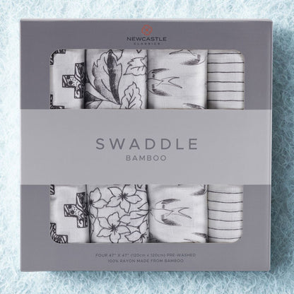 Newcastle Classics Monochrome 100% Natural Cotton Muslin Swaddle Blankets, 4 Pack