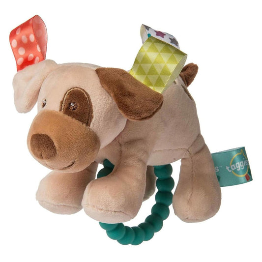 Mary Meyer Taggies 5" Inch Soft Rattle with Teether Ring and Sensory Tags, Buddy Dog