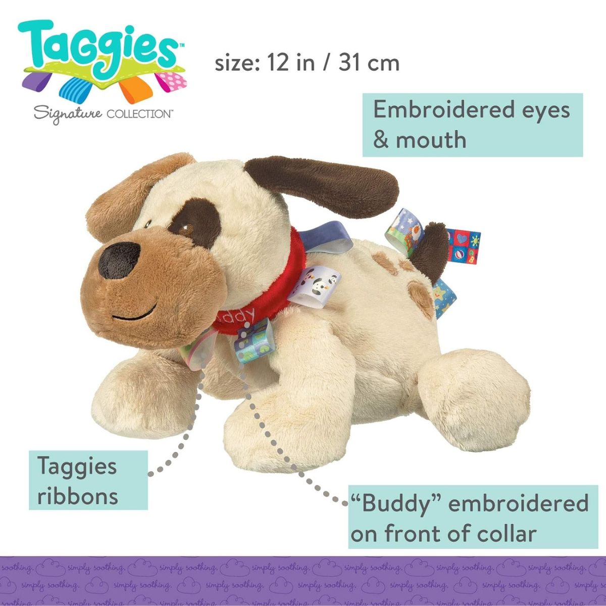 Mary Meyer Taggies 12" Inch Stuffed Animal Activity Toy, Buddy Dog