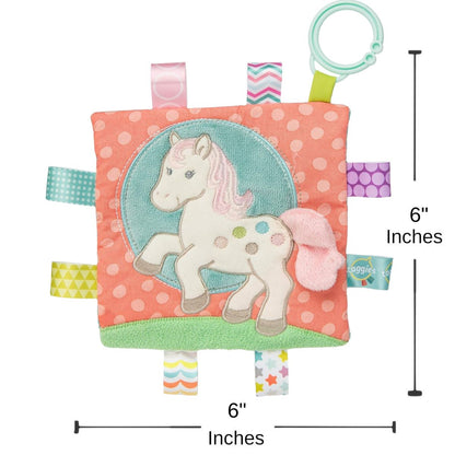 Embroidered pony applique and soft textured fabric on the Taggies Painted Pony activity toy.