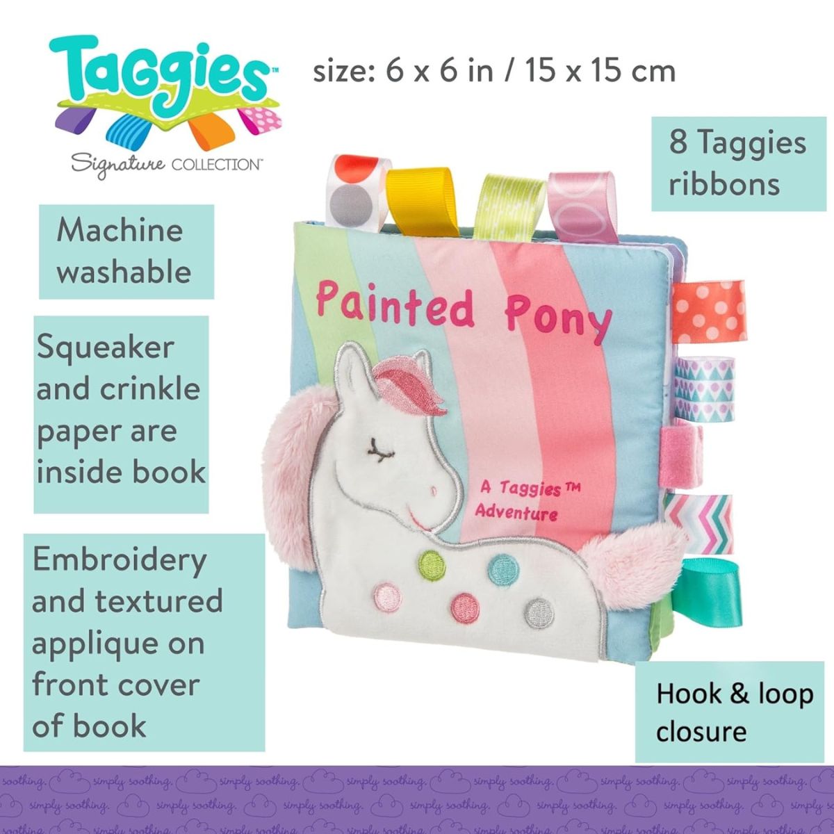 Mary Meyer Taggies 6" X 6" Inch Soft Book Activity Toy, Painted Pony