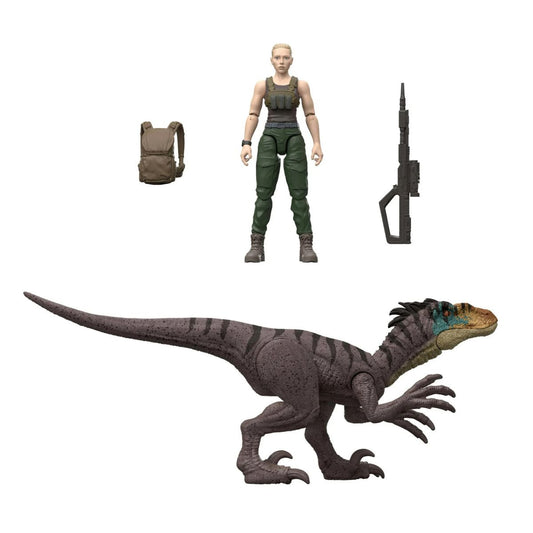 Jurassic World Rebirth Zora Bennett 3.75" Inch Action Figure & Velociraptor 7" Inch Dinosaur Figure