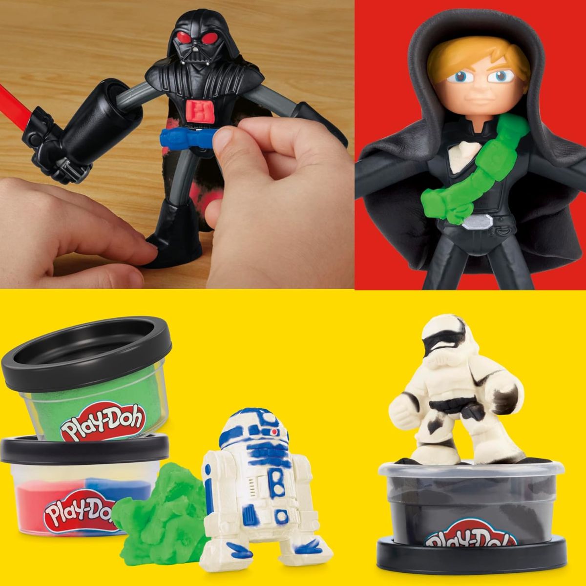 Play-Doh Star Wars Squish & Slice, Darth Vader, Luke Skywalker 4" Inch Action Figures with R2-D2, Stormtrooper & Lightsaber Molds