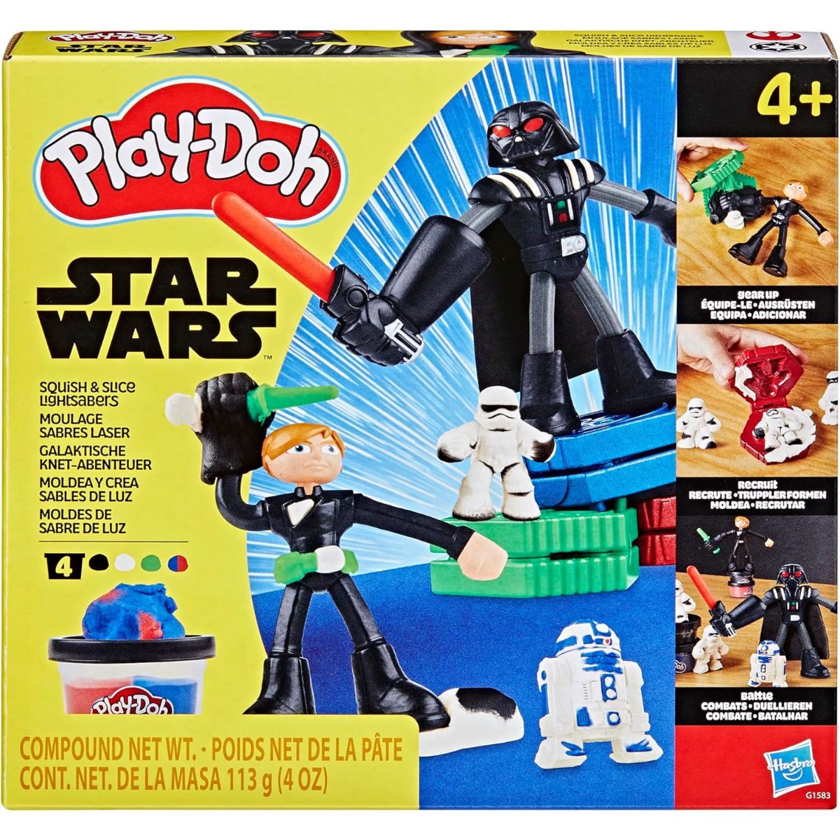 Play-Doh Star Wars Squish & Slice, Darth Vader, Luke Skywalker 4" Inch Action Figures with R2-D2, Stormtrooper & Lightsaber Molds