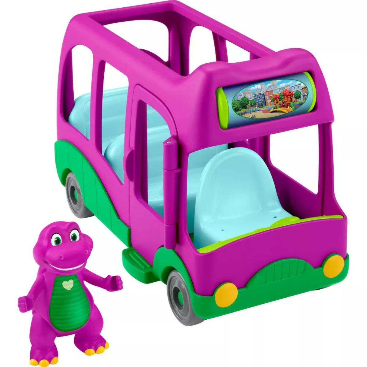 Fisher-Price Barney’s World Adventure Bus Push-Along Toy & Barney Figure, 2 Pieces