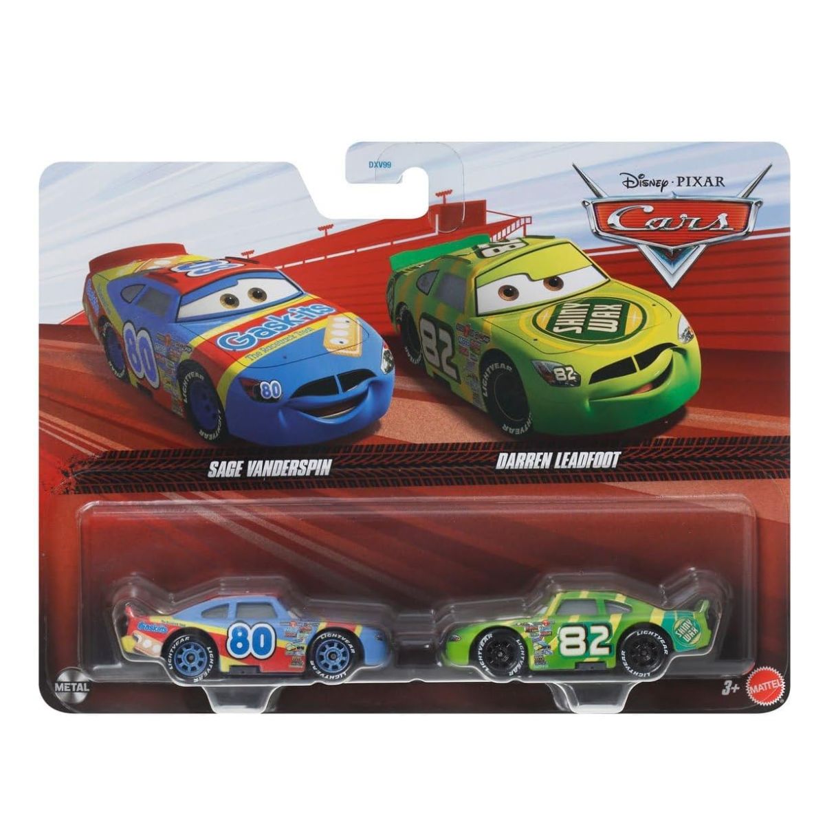 Disney Pixar Cars Scale 1:55 2 Pack Die-Cast Car Vehicle, Sage Vanderspin & Darren Leadfoot