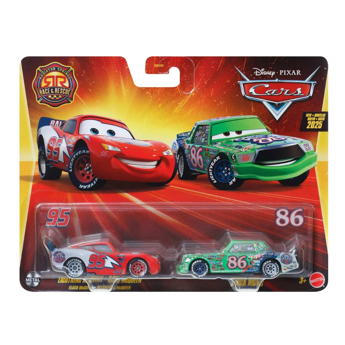 Disney Pixar Cars Scale 1:55 2 Pack Die-Cast Car Vehicle, Lightning McQueen & Chick Hicks