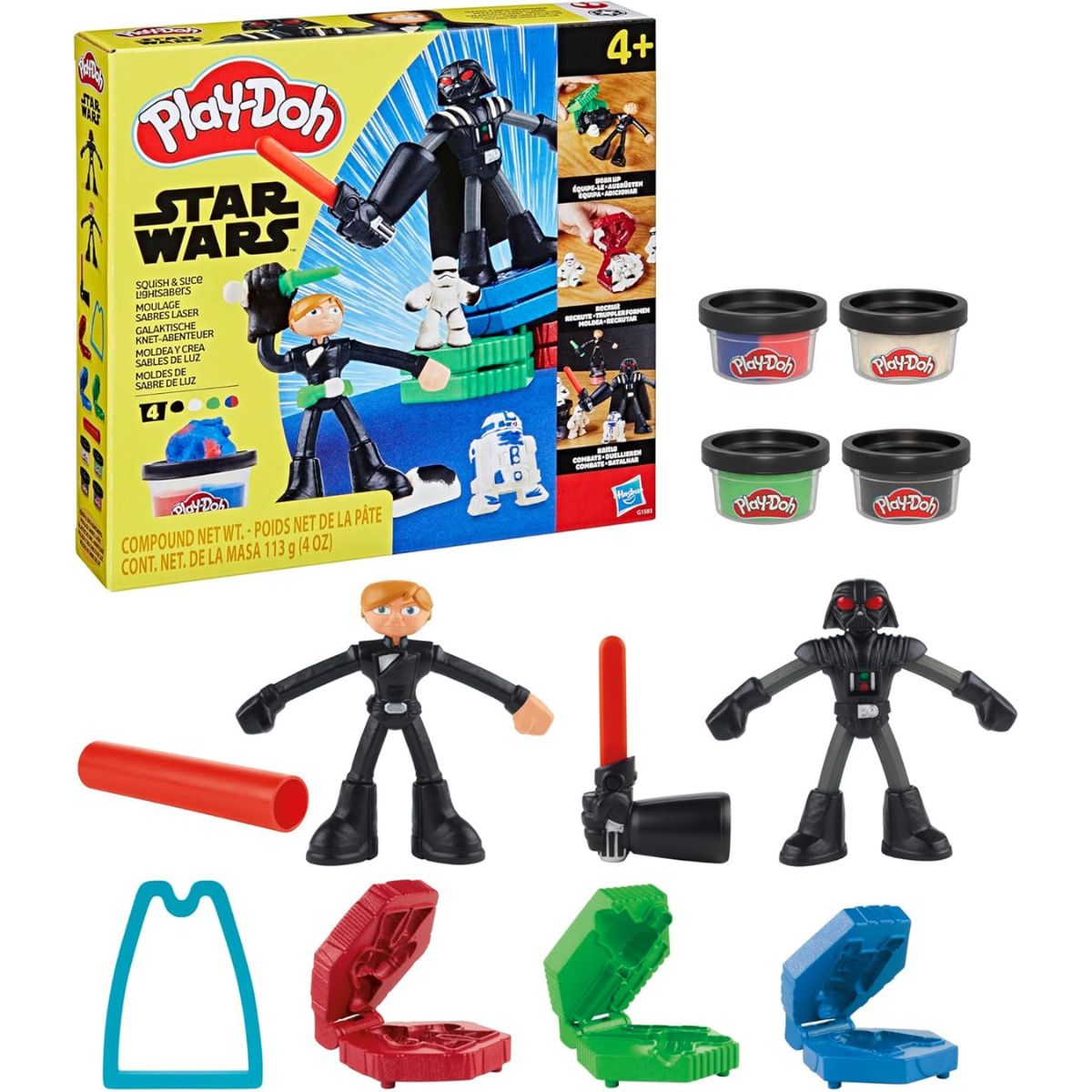 Play-Doh Star Wars Squish & Slice, Darth Vader, Luke Skywalker 4" Inch Action Figures with R2-D2, Stormtrooper & Lightsaber Molds
