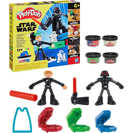 Play-Doh Star Wars Squish & Slice, Darth Vader, Luke Skywalker 4" Inch Action Figures with R2-D2, Stormtrooper & Lightsaber Molds