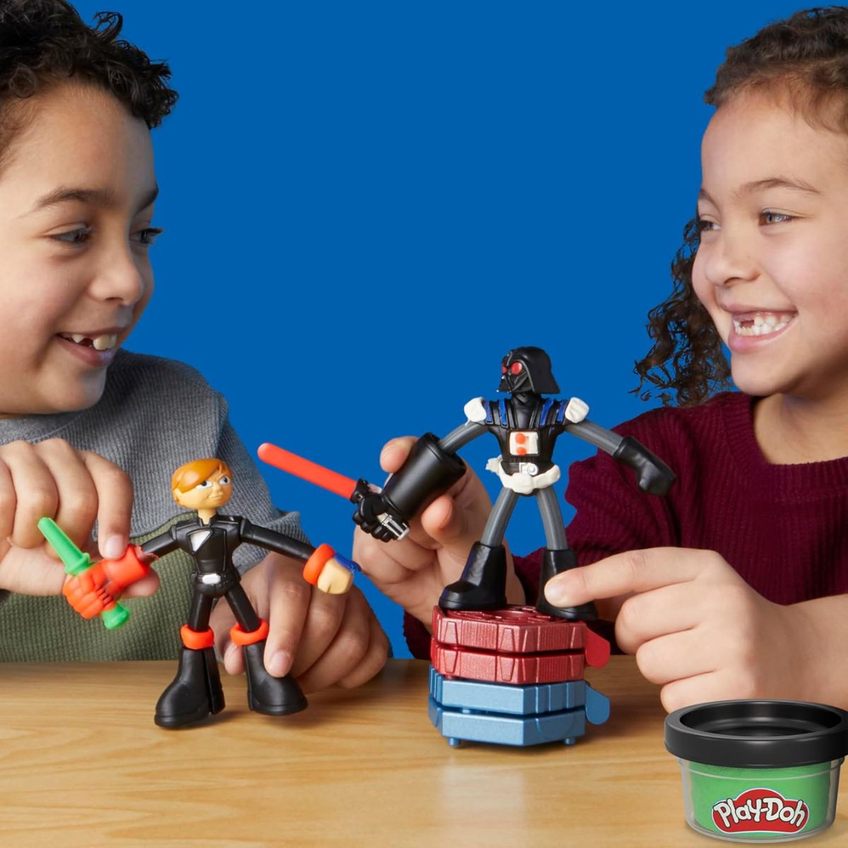 Play-Doh Star Wars Squish & Slice, Darth Vader, Luke Skywalker 4" Inch Action Figures with R2-D2, Stormtrooper & Lightsaber Molds