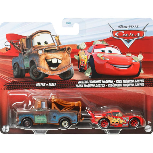 Disney Pixar Cars Scale 1:55 2 Pack Die-Cast Car Vehicle, Mater & Cactus Lightning McQueen