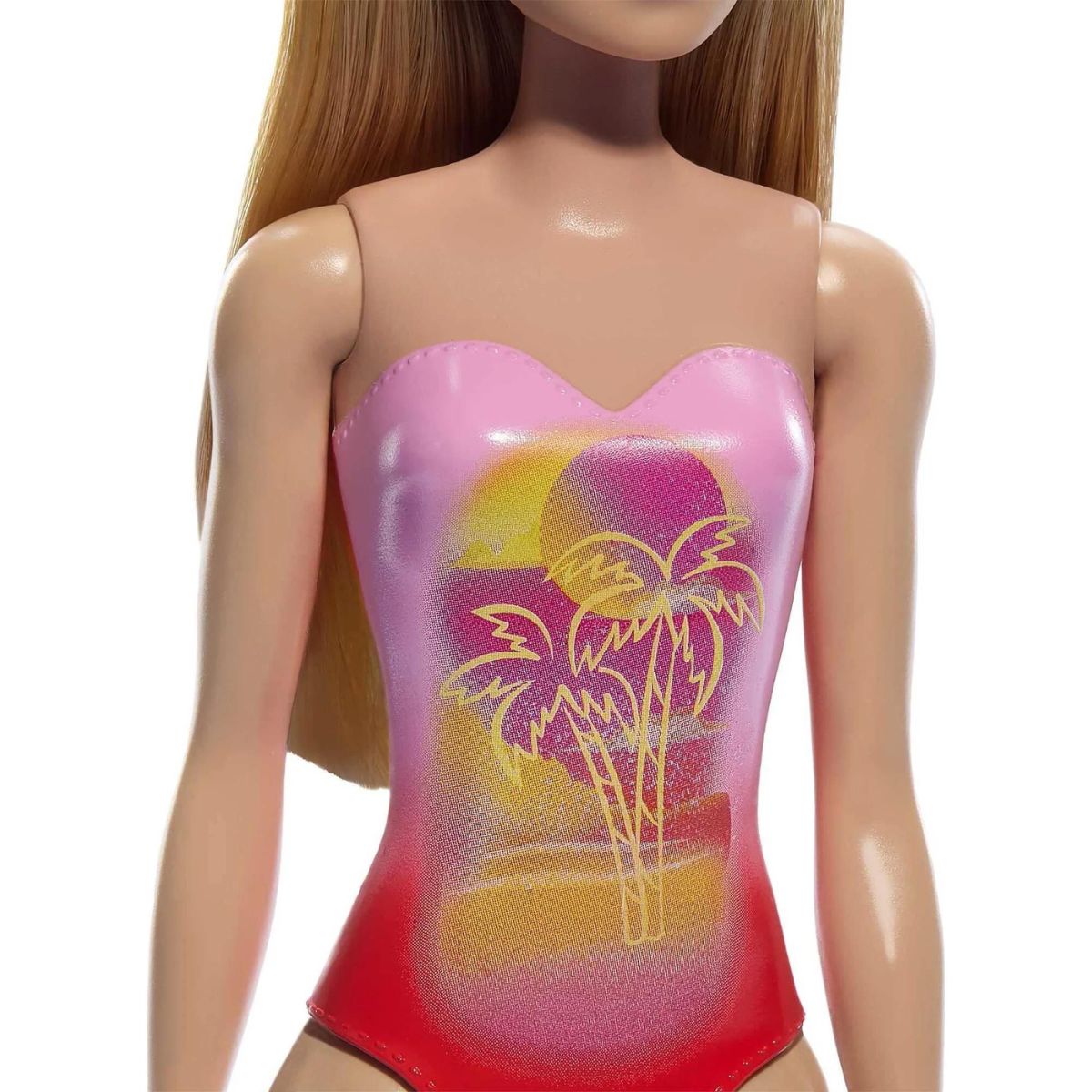 Mattel Beach Barbie, Blonde Hair Palm Tree-Print Swimsuit