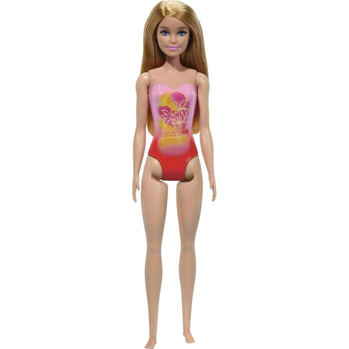 Mattel Beach Barbie, Blonde Hair Palm Tree-Print Swimsuit