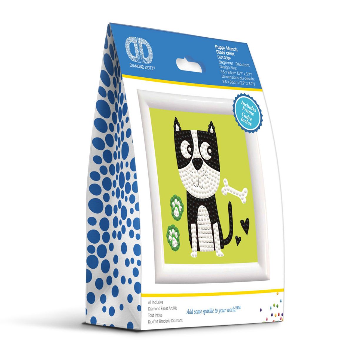 DIAMOND DOTZ Black & White Puppy Dog Munch Diamond Art Painting Kit 4" X 4"