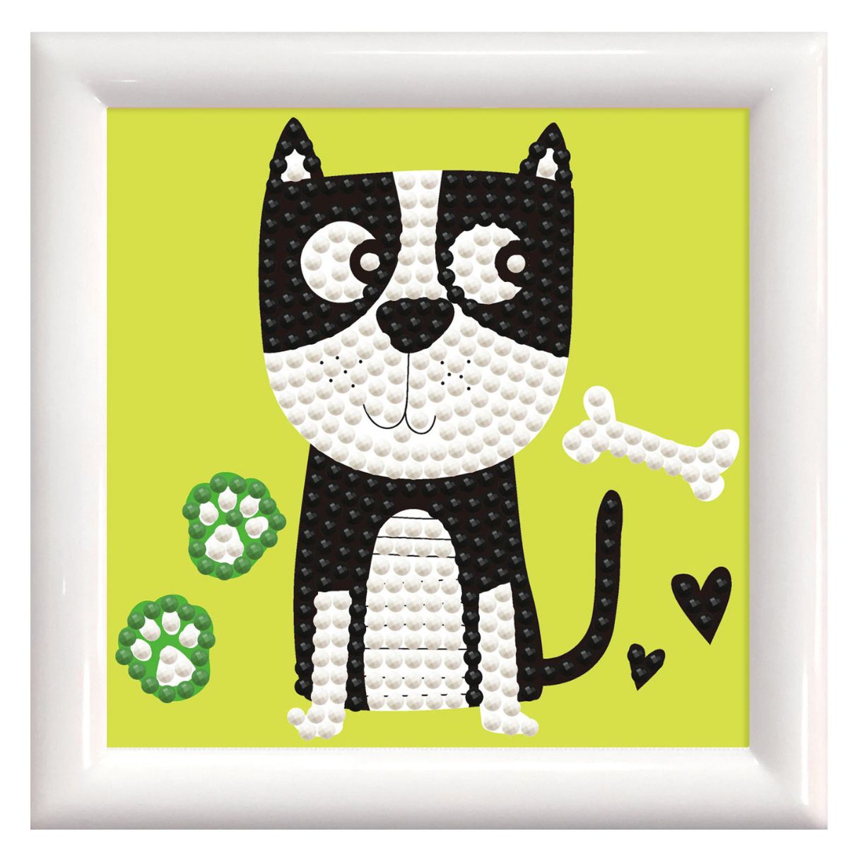 DIAMOND DOTZ Black & White Puppy Dog Munch Diamond Art Painting Kit 4" X 4"