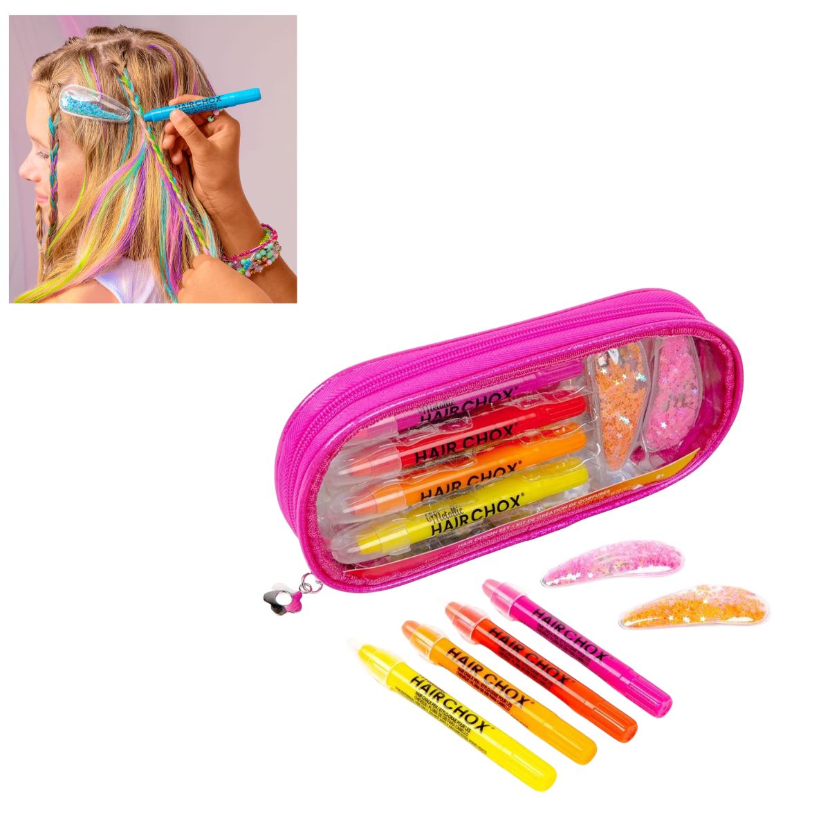 Fashion Angels Hair Chox Design Kit: Pink & Co Pouch, Temporary Hair Chalk Sticks
