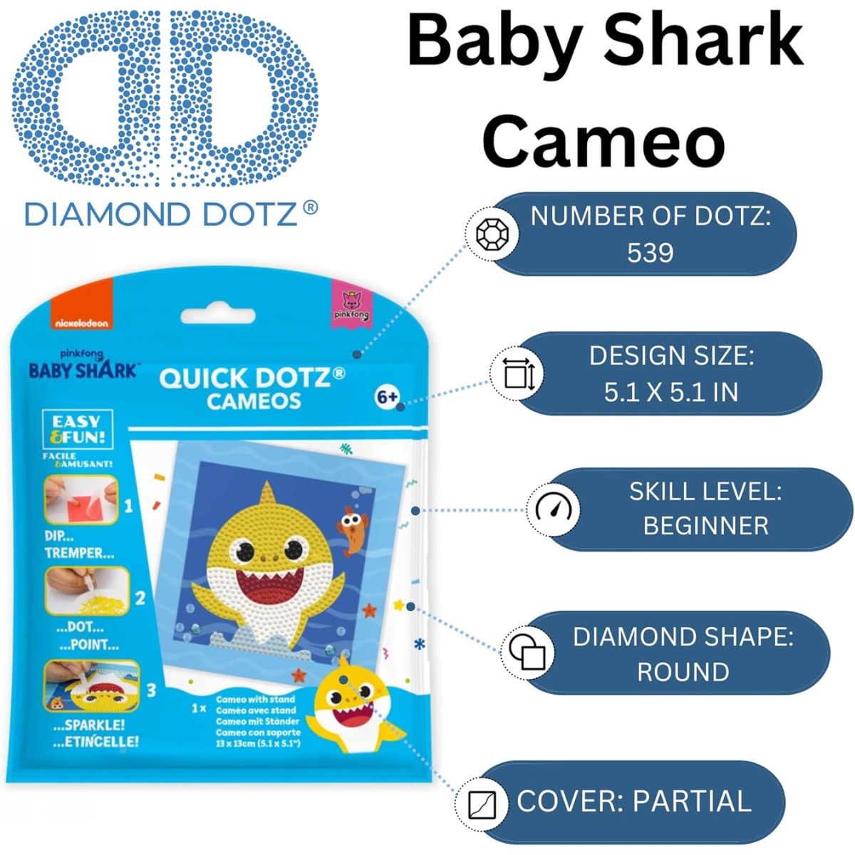 DIAMOND DOTZ Quick DOTZ Baby Shark #1 Diamond Art Painting Kit 5.1" X 5.1"