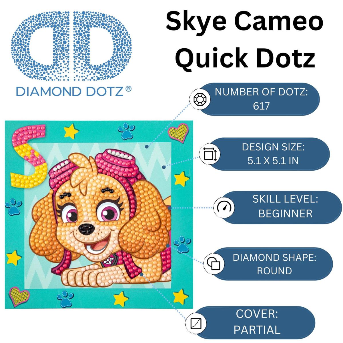 DIAMOND DOTZ Quick DOTZ Paw Patrol Skye Diamond Art Painting Kit 5.1" X 5.1"