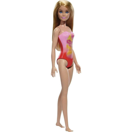 Mattel Beach Barbie, Blonde Hair Palm Tree-Print Swimsuit