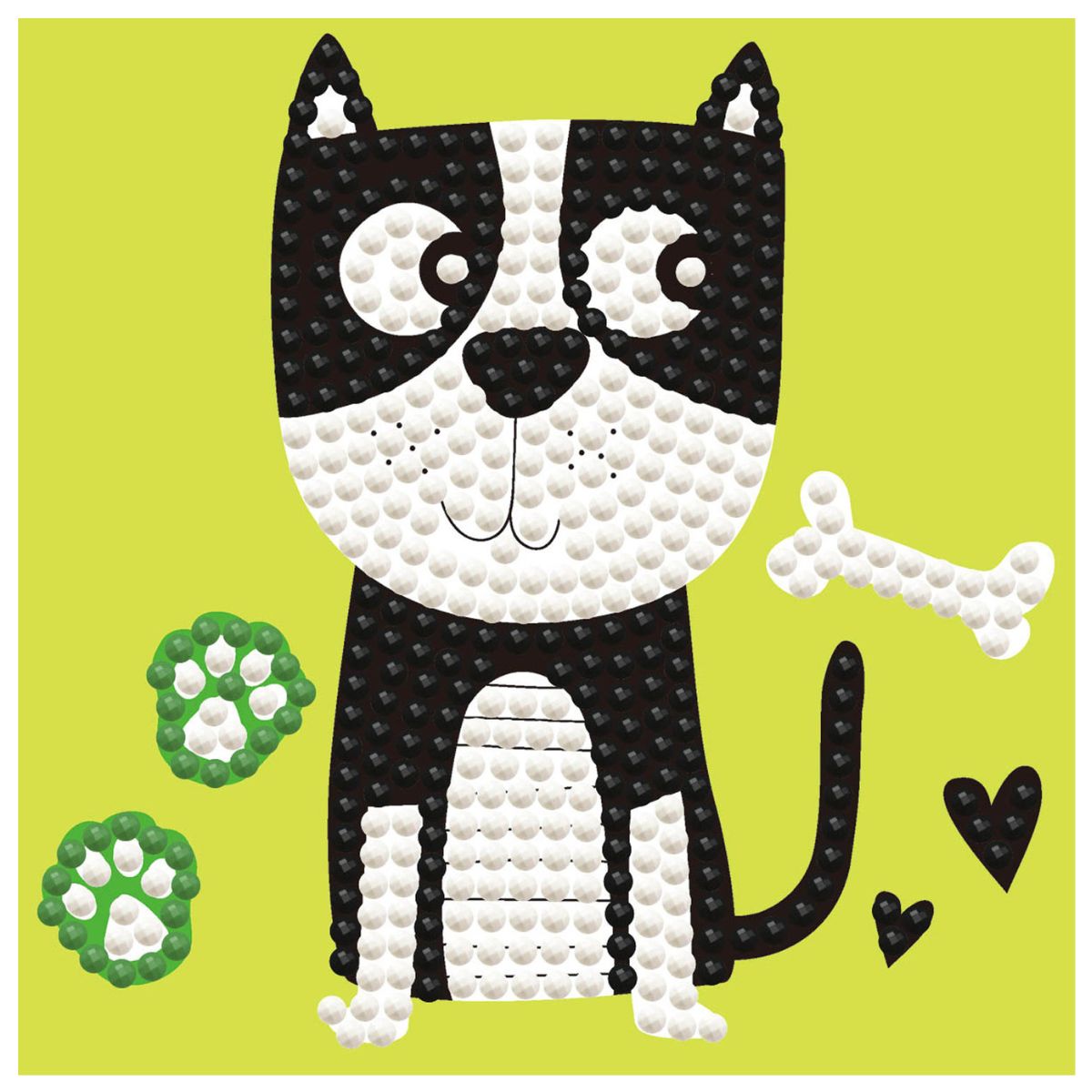 DIAMOND DOTZ Black & White Puppy Dog Munch Diamond Art Painting Kit 4" X 4"