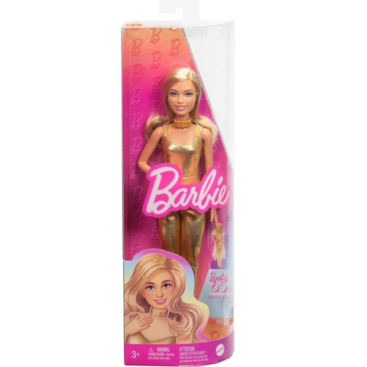 Barbie Fashionistas Doll #222, Blonde Wavy Hair, Golden Jumpsuit 65th Anniversary