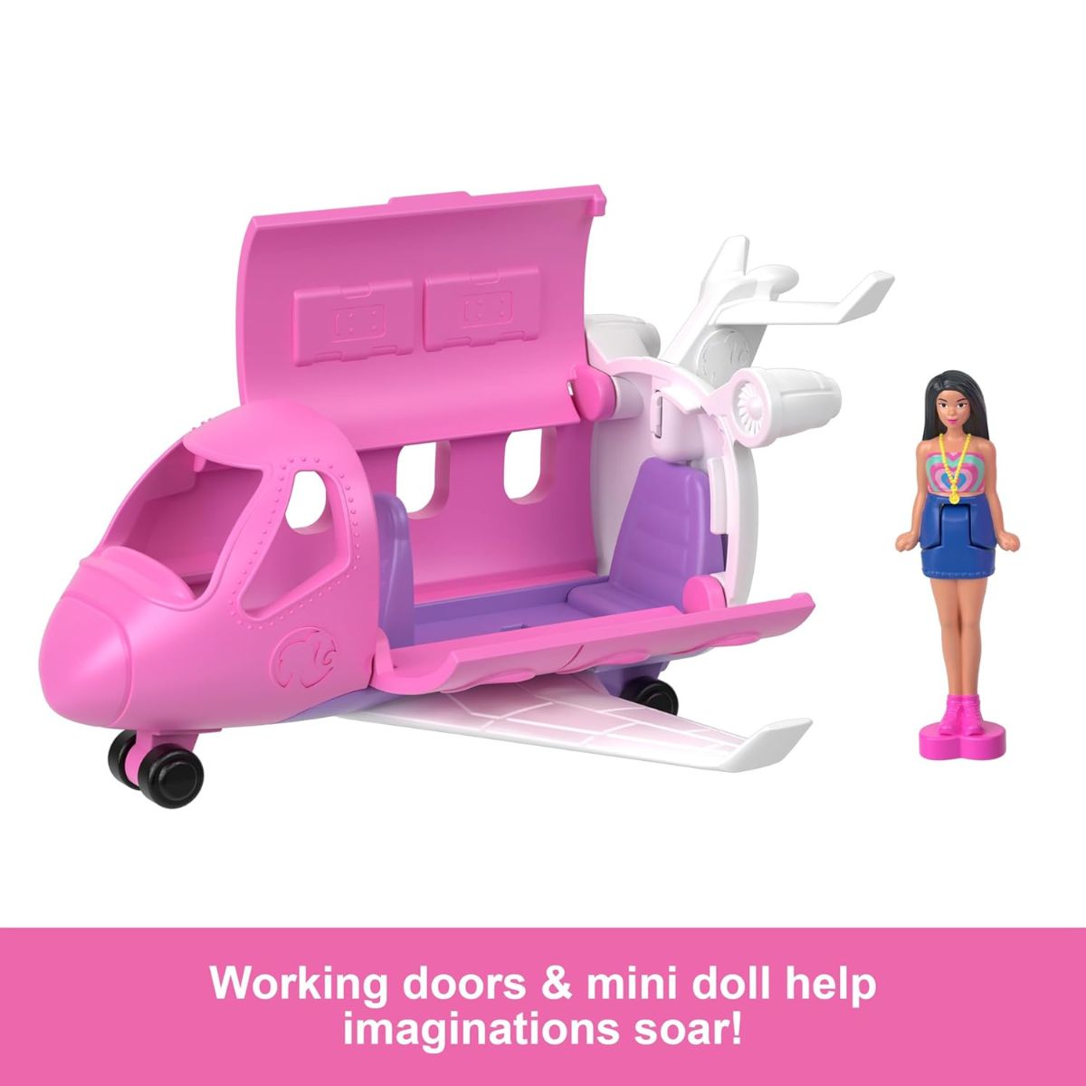 Barbie Mini BarbieLand 1.5" Inch Doll with Color Changing Dreamplane Airplane Vehicle Set