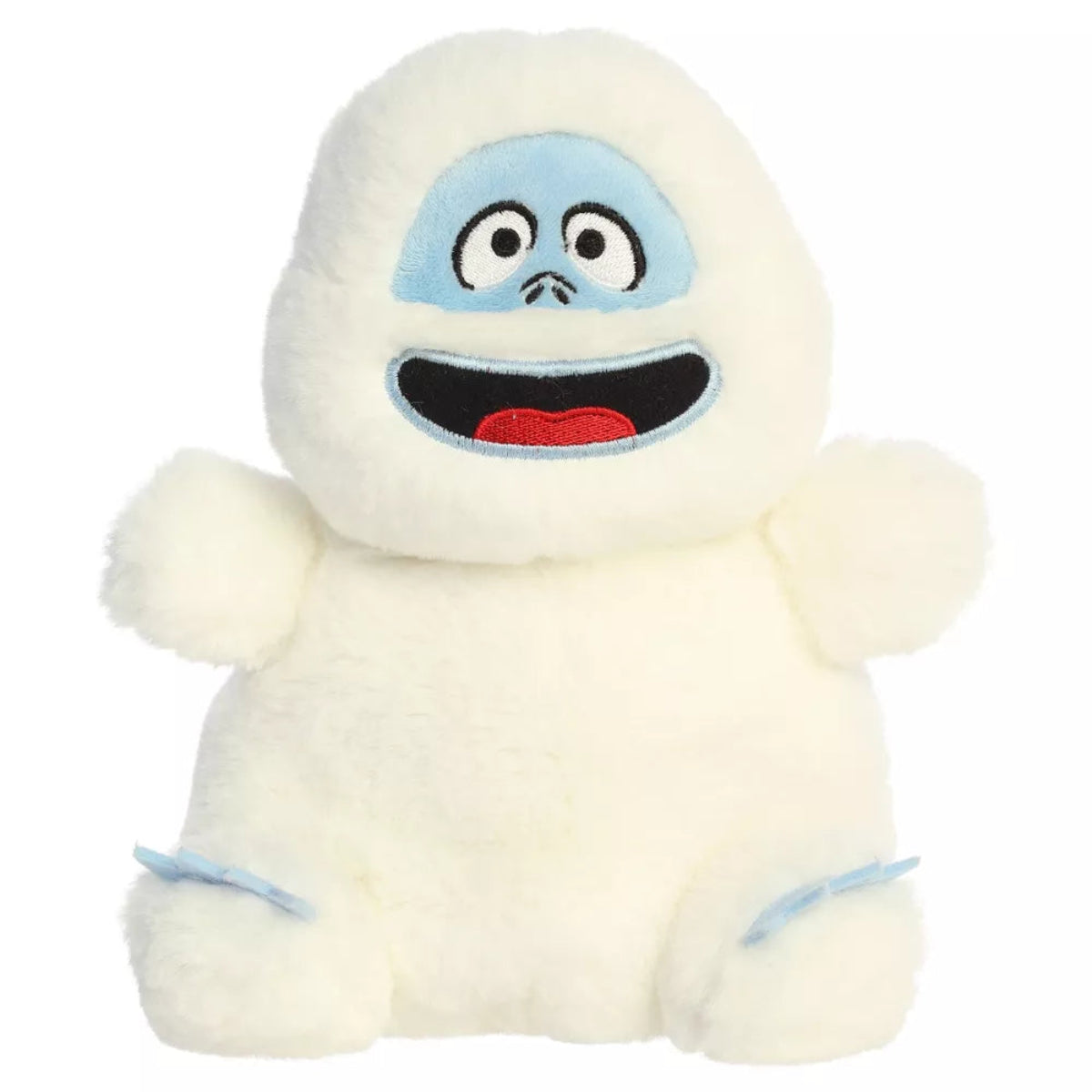Front seated view of Aurora Bumble the Abominable Snow Monster 8-inch plush with white fur, ice-blue face, and open smile.