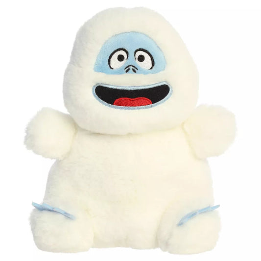 Front seated view of Aurora Bumble the Abominable Snow Monster 8-inch plush with white fur, ice-blue face, and open smile.