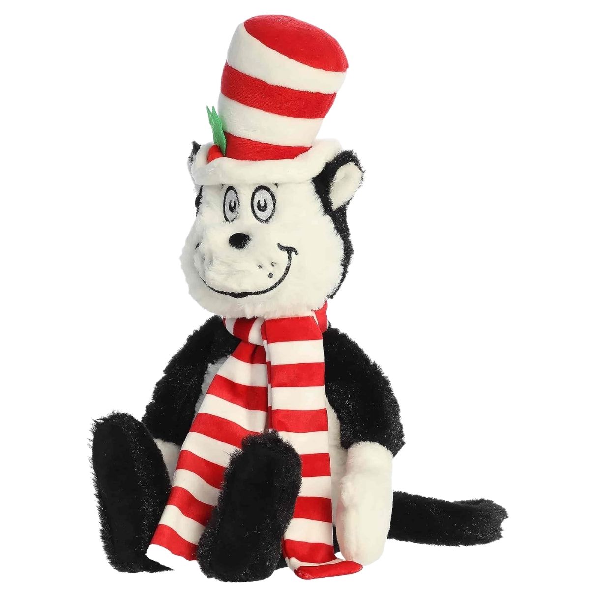 Three-quarter angle view thumbnail of sitting Dr. Seuss Cat in the Hat Christmas plush.