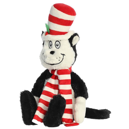 Three-quarter angle view thumbnail of sitting Dr. Seuss Cat in the Hat Christmas plush.