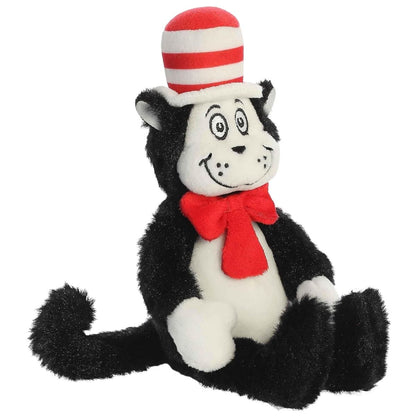 Aurora Dr. Seuss Cat in the Hat Mini 8-inch black and white stuffed animal plush with striped hat and red bowtie.
