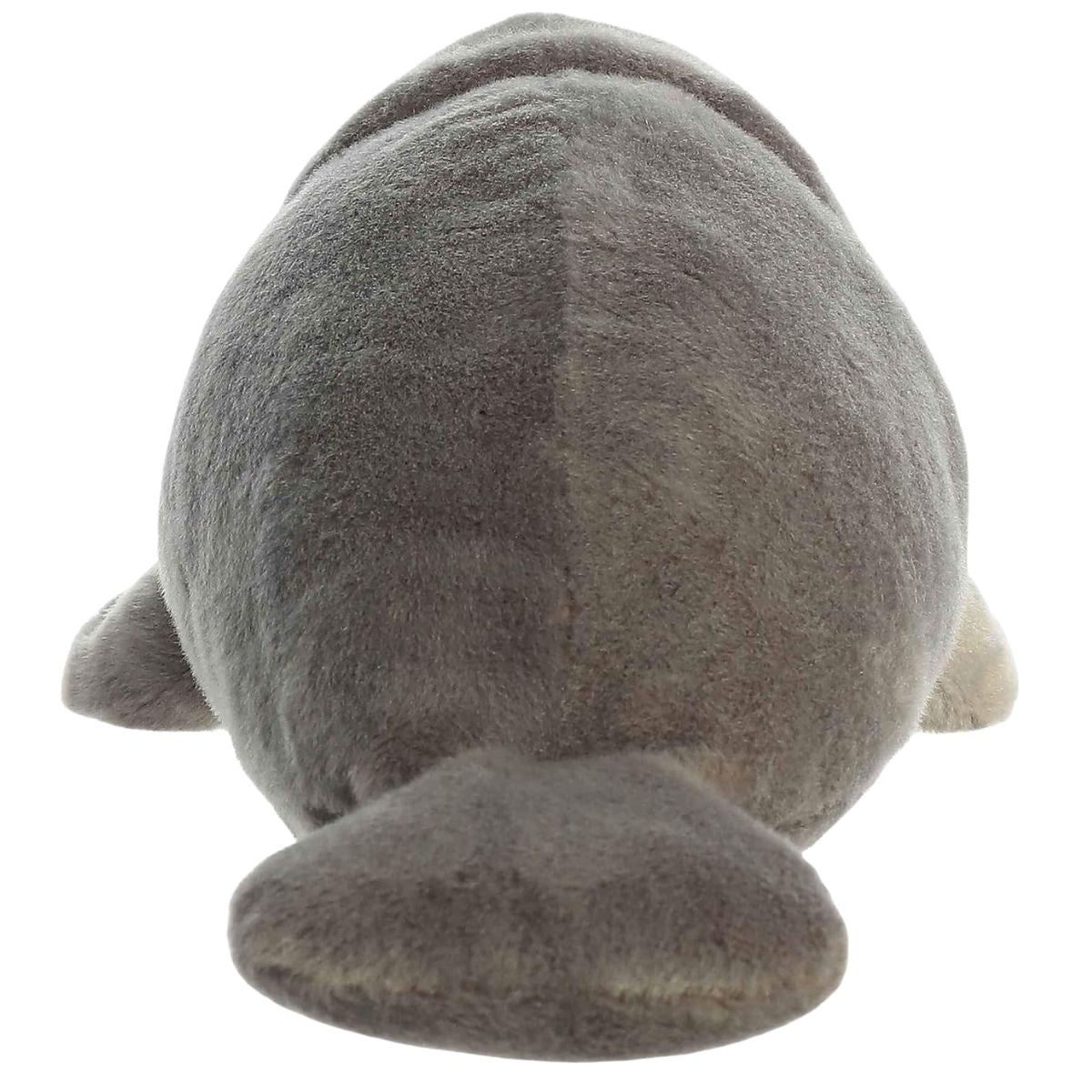 Rear view thumbnail showing the paddle-shaped tail and smooth grey back of Manny the Manatee plush.