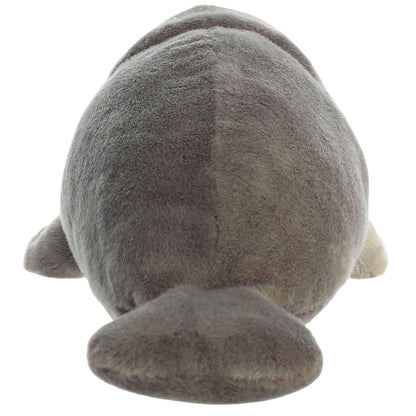 Rear view thumbnail showing the paddle-shaped tail and smooth grey back of Manny the Manatee plush.