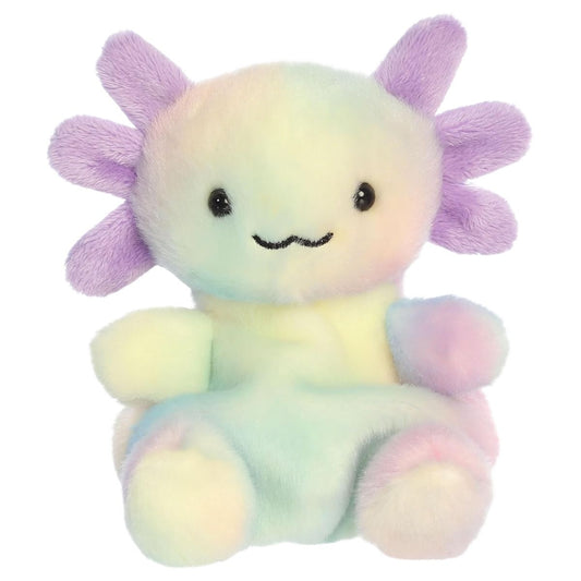 Front view thumbnail of sitting Xochitl Rainbow Axolotl plush showing lavender gill stalks, black eyes, and stitched smile.