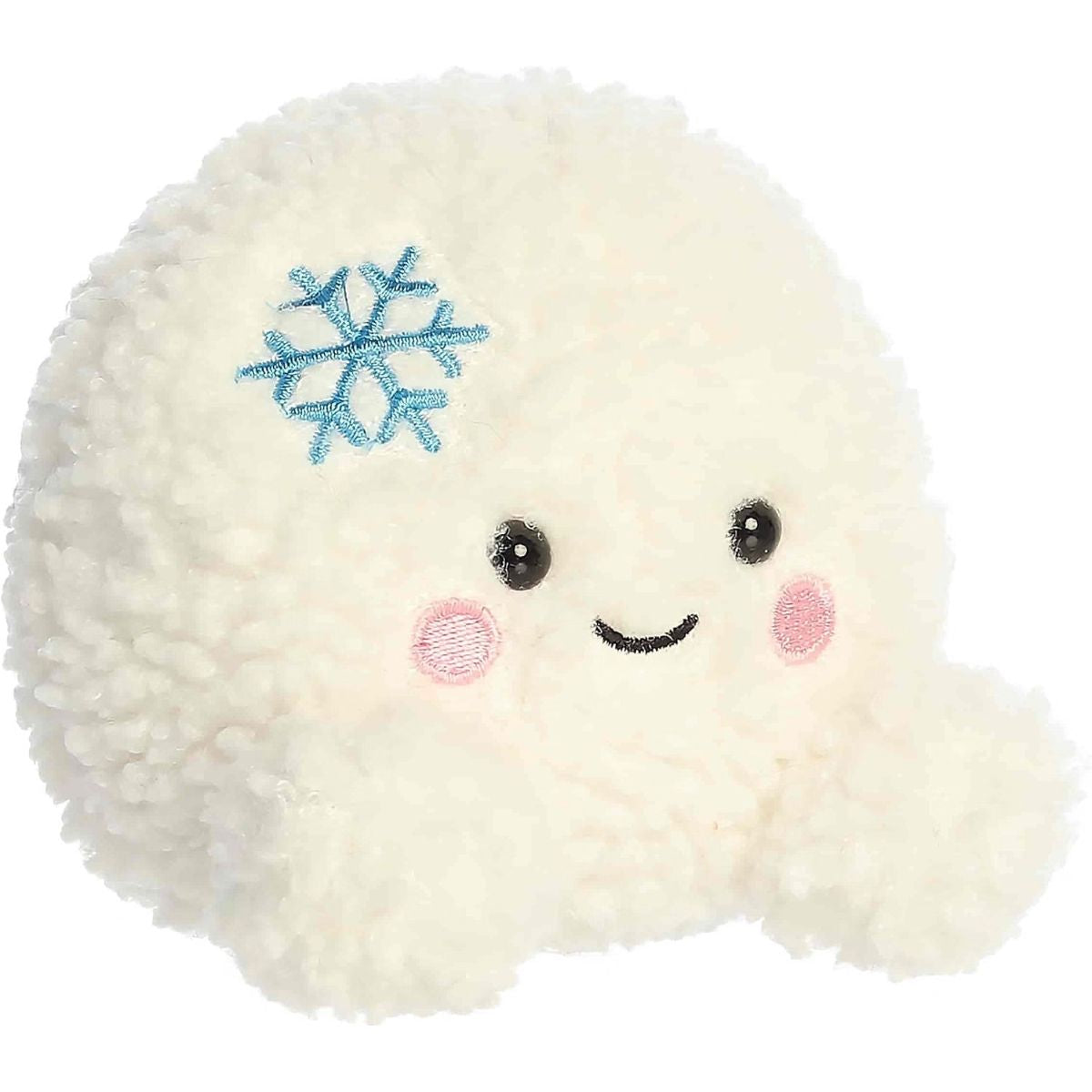 Aurora Palm Pals Chuck Snowball #1-659 5-inch plush stuffed animal with blue snowflake accent sitting on white background.