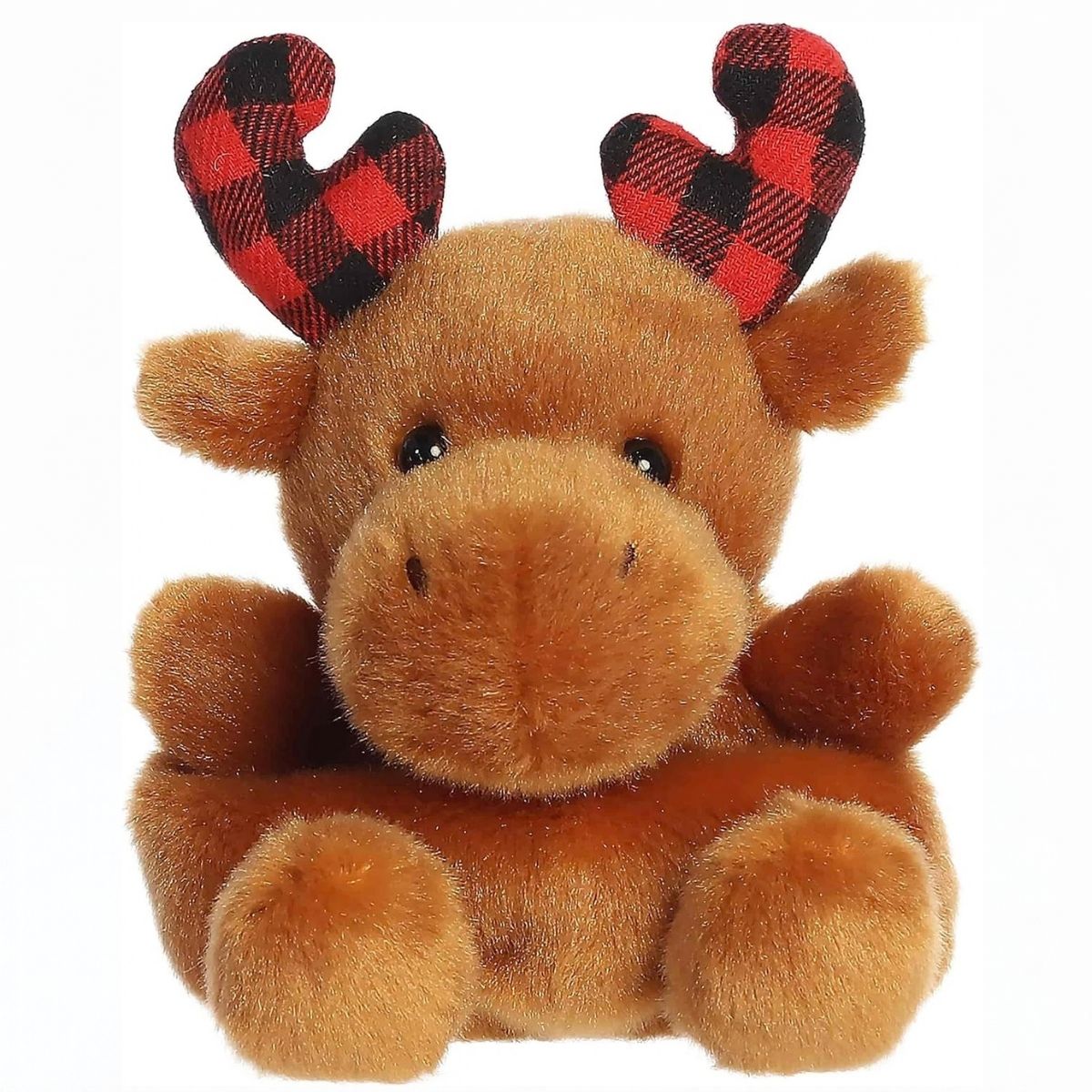 Front view thumbnail of sitting Aurora Palm Pals Clove Plaid Moose plush.