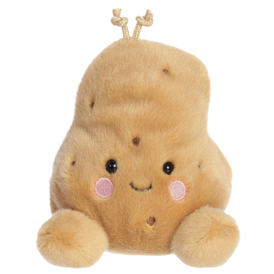 Front view thumbnail of sitting Spudrick Potato plush showing head sprouts, potato spots, and pink cheeks.