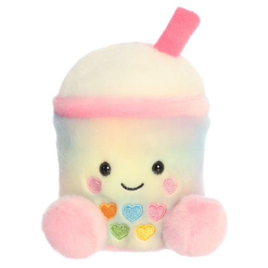 Aurora Palm Pals Isa Rainbow Boba 5-inch plush stuffed animal toy with colorful heart boba pearls.