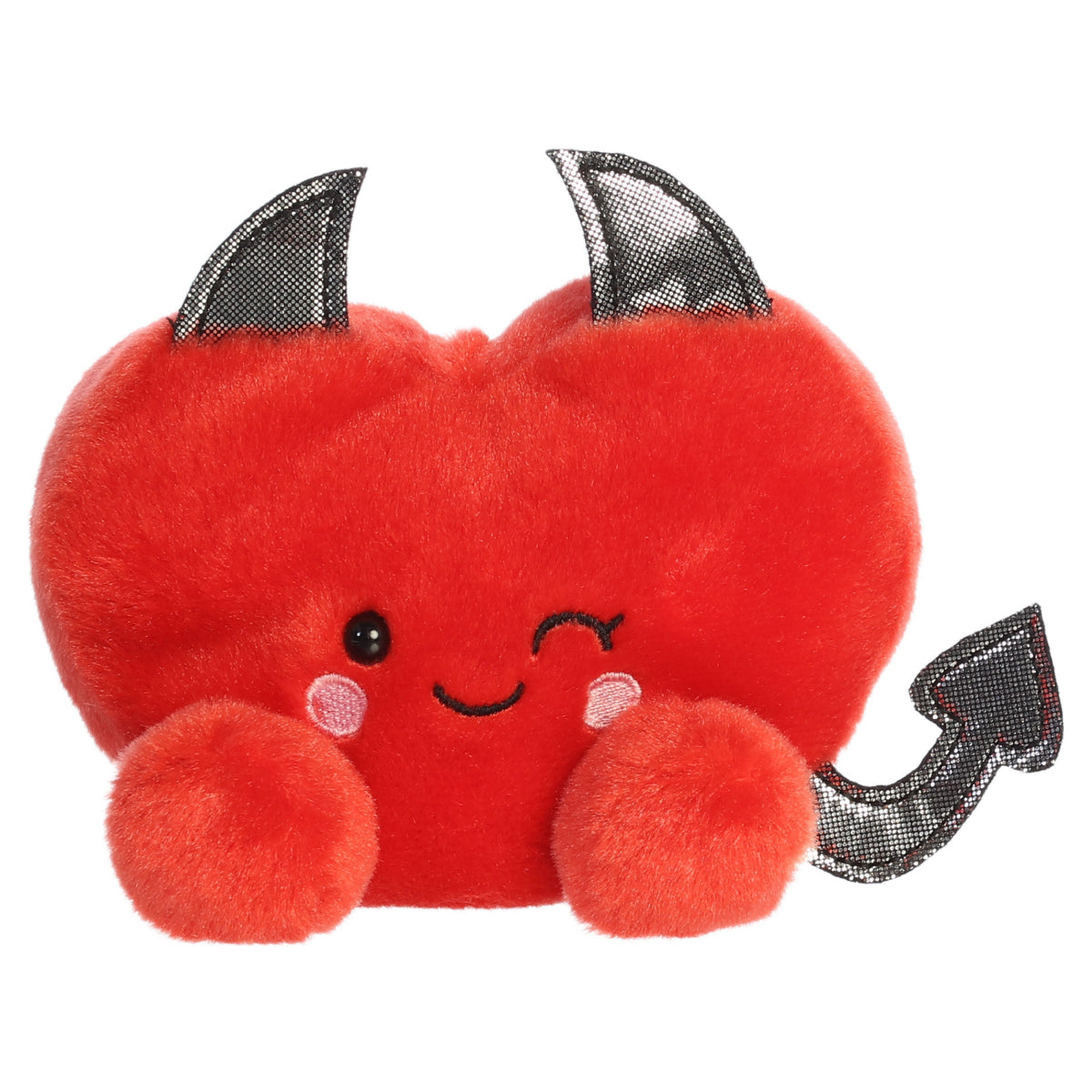 Aurora Palm Pals Lilith Devil Heart 5-inch plush stuffed animal toy with metallic horns and spade tail.