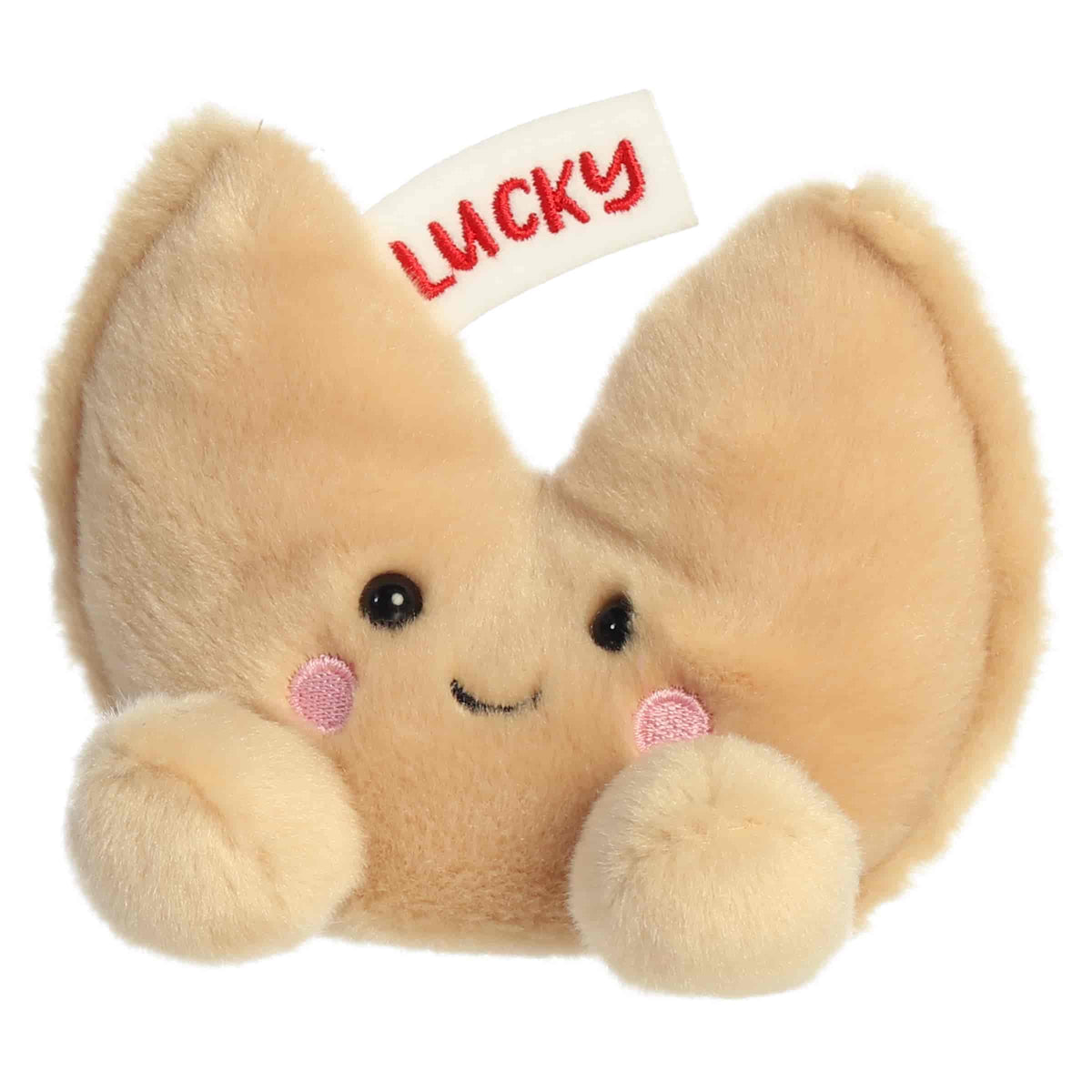 Three-quarter angled front view of Aurora Palm Pals Lucky Fortune Cookie stuffed animal plush.