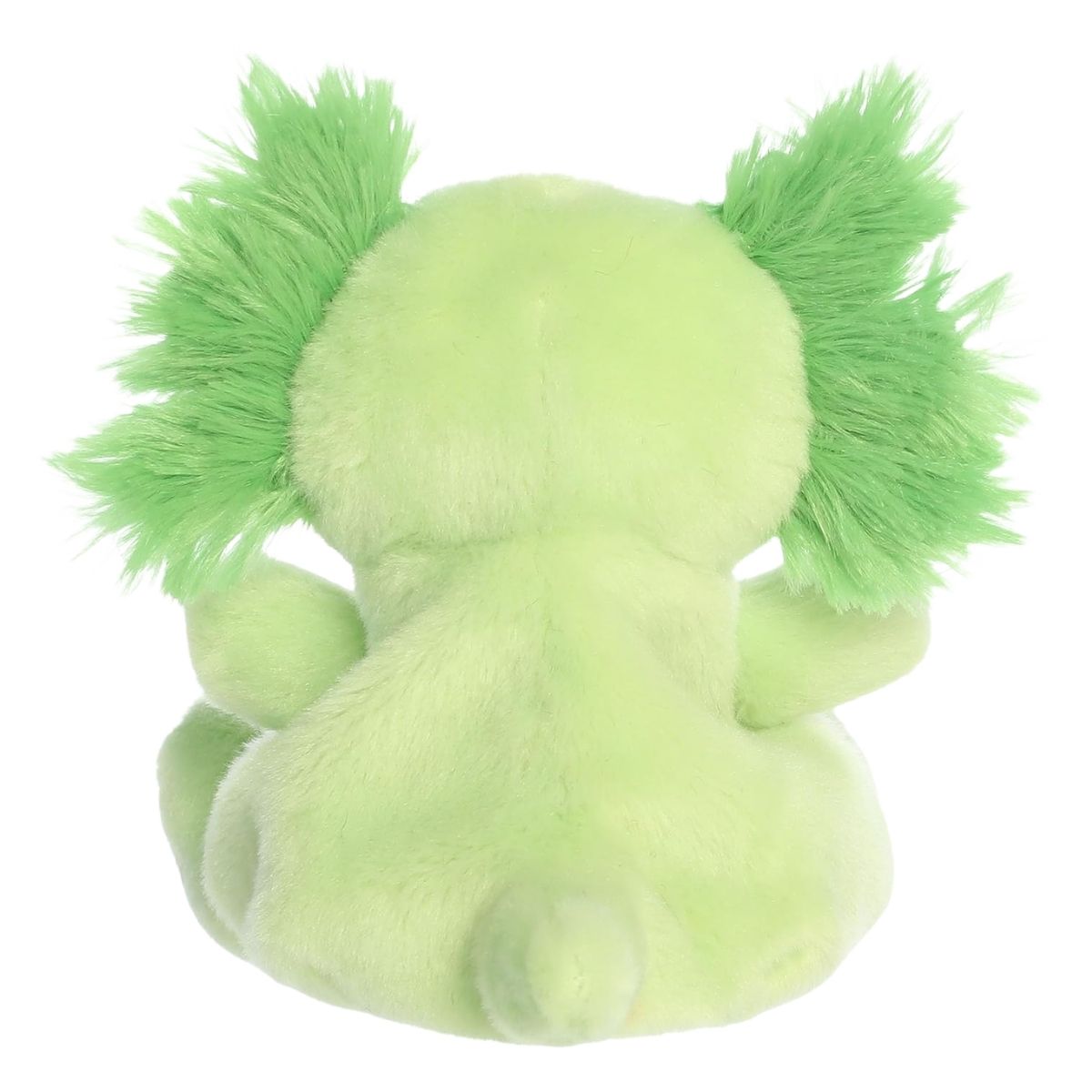 Rear view thumbnail showing the lime green plush back and fluffy gill stalks of Ecto Radioactive Axolotl.