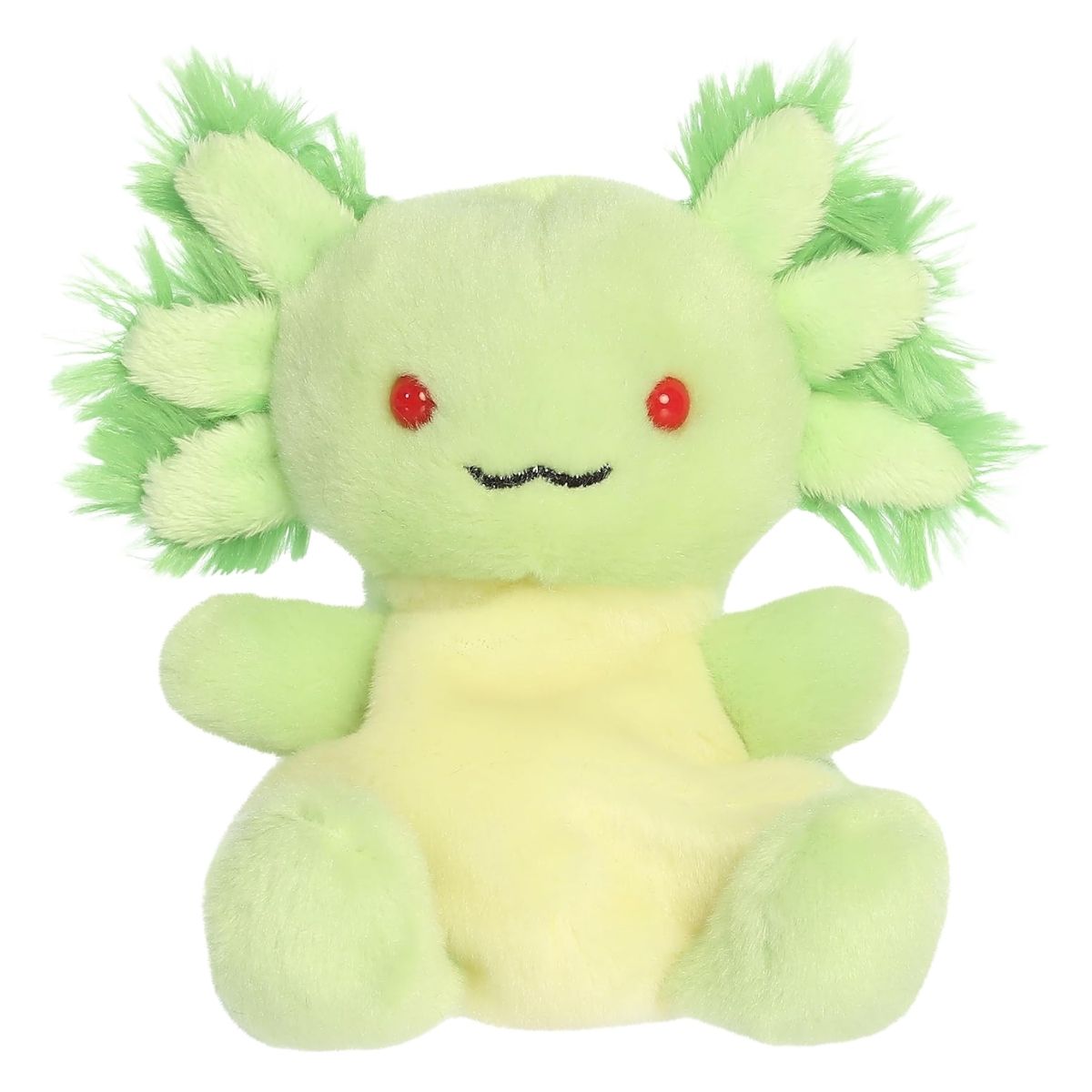 Front view thumbnail of sitting Ecto Radioactive Axolotl plush showing red eyes, yellow belly, and green gill frills.