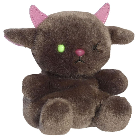 Aurora Palm Pals Mythical Murk Monster 5-inch smoky gray stuffed animal plush with one lime green eye and pink horns.