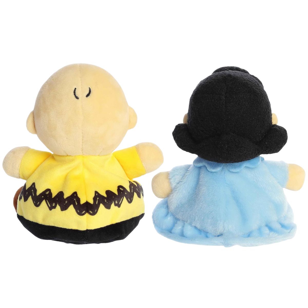 Rear view thumbnail displaying back details of Charlie Brown and Lucy Van Pelt 5-inch plush toys.