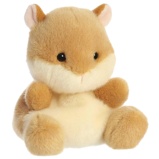 Aurora Palm Pals Pet Happy Hamster 5-inch golden tan and cream stuffed animal plush featuring pink inner ears.
