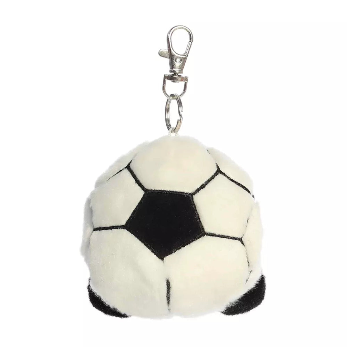 Back view of Aurora Palm Pals Striker Soccer plush showing classic geometric black-and-white soccer ball panels.