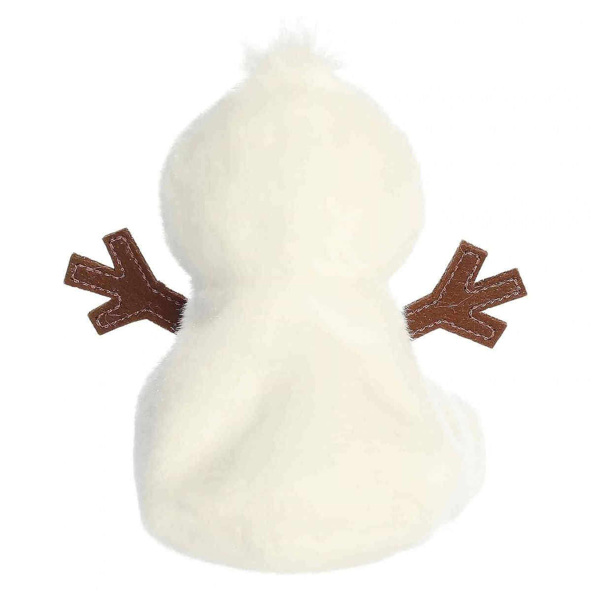 Back view thumbnail of Twig Snowman plush showing white plush back.