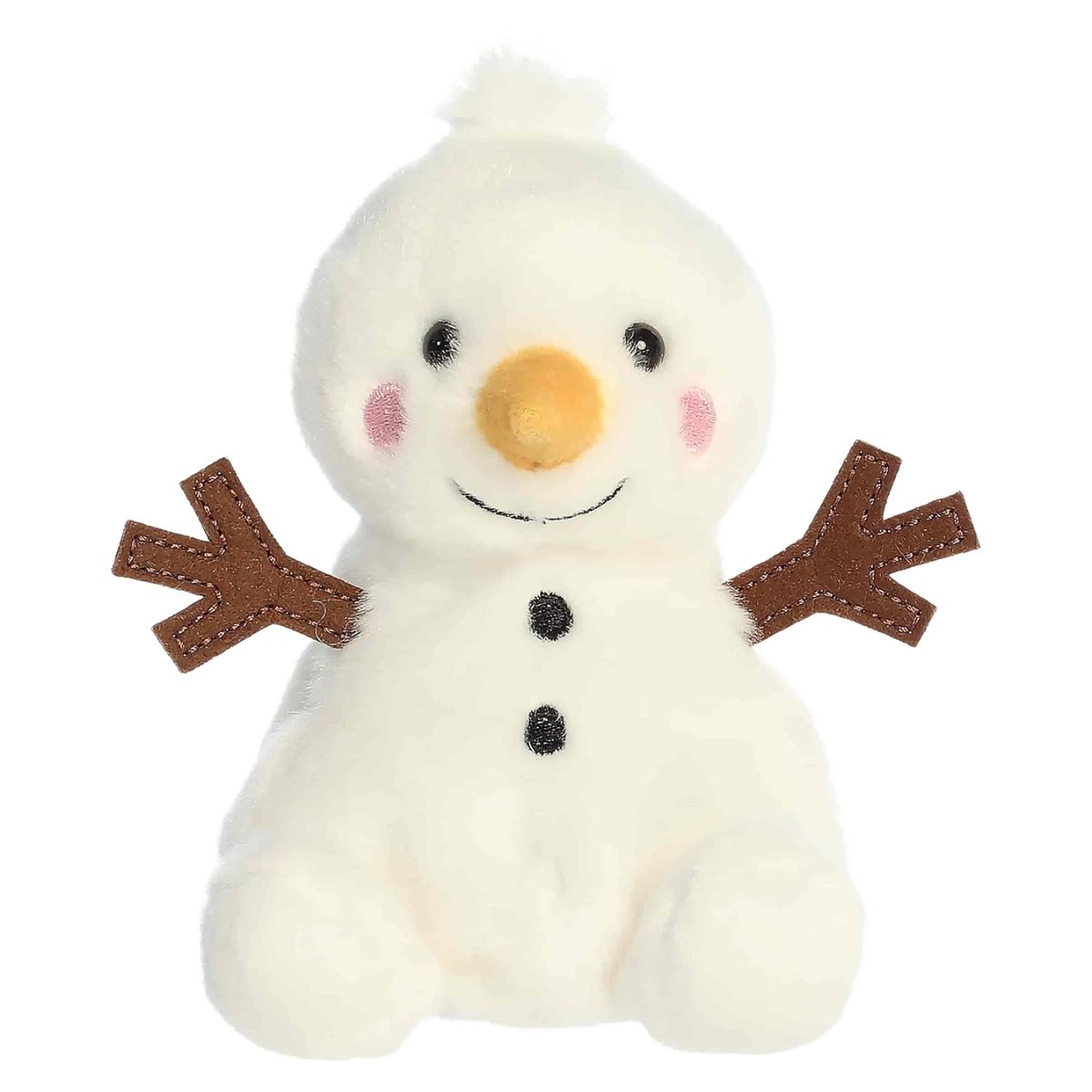 Front view thumbnail of sitting Aurora Palm Pals Twig Snowman plush.