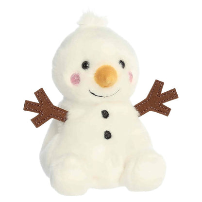 Aurora Palm Pals Twig Snowman 5-inch plush stuffed animal toy with orange carrot nose and felt twig arms.